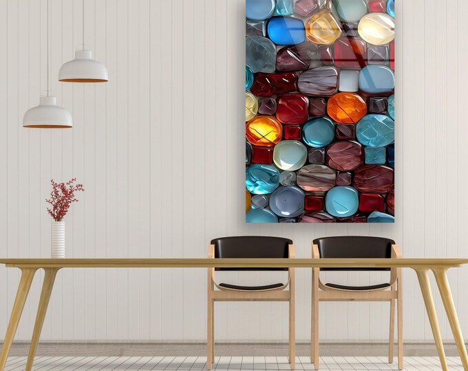 Colorful Decorative Stones Wall Art , Tempered Glass Wall Art , Glass Printing , High Quality , Wall Hanging , Glassware , Birthday Gift