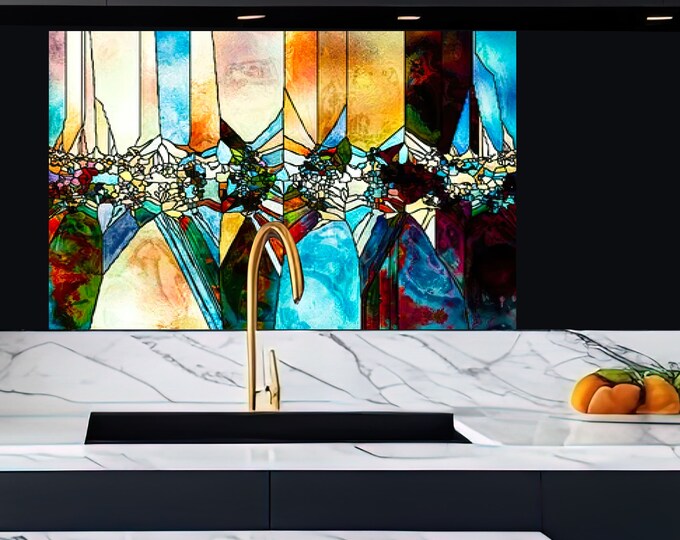 Backsplash Tile- Color Tempered Glass Wall Protection-Kitchen Backsplash-Splashback Kitchen Decoration-Bathroom Backsplash Stained Wall Art