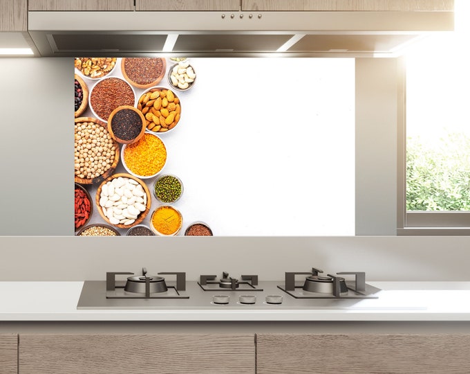 Tempered Glass Spices Backsplash Design-Cooker Wall Backsplash Panel-Glass Splashback For Kitchen Panel Design-Spoon Spice Splashback