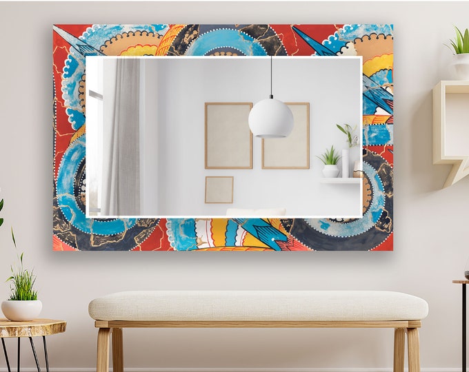 Aesthetic Mirror for Bathroom, Entryway Hallway Mirror, Luxury Home Decor, Living Room Mirror, Decorative Mirror on Tempered Glass