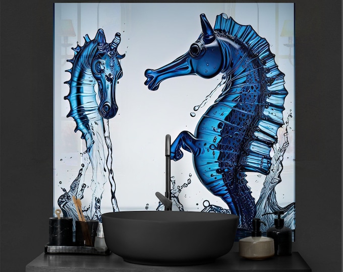 Tempered Glass Backsplash-Sea Horse Backsplash Tiles-Stove Backsplash for Kitchen Splashback for Stove Back Cover-Aquarium Backsplash