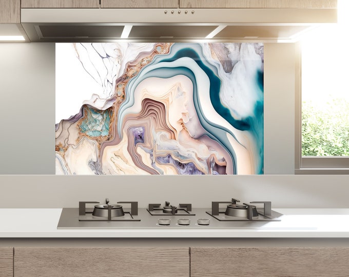 Abstract Backsplash Tile-Solid Tempered Glass Wall Protection-Kitchen Backsplash-Alcohol ink Splashback Kitchen Decor-Bathroom Backsplash