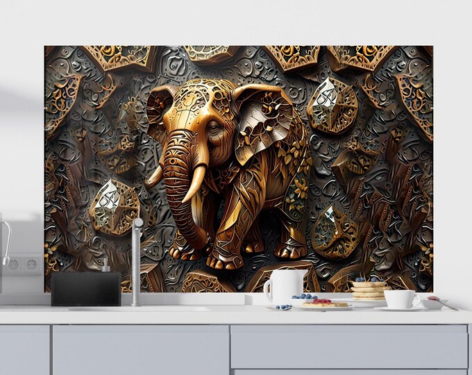 Tempered Glass Backsplash Tiles-Elephant Backsplash for Kitchen Splashback Stove Back Cover-Splashback Tile-Backsplash Elephant Metal Panel
