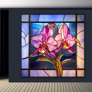 Tempered Glass Wall Art-Stained Wall Art -orchid Wall Decor-Glass Printing -Large Wall Art-Wall Hangings-Stained Window Decor