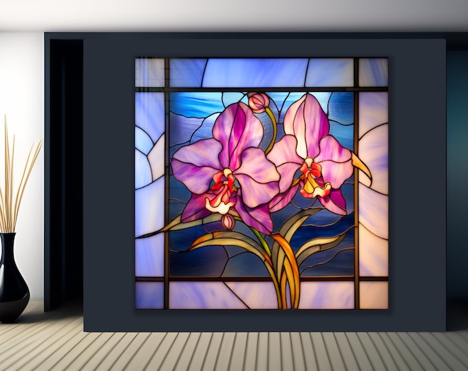 Tempered Glass Wall Art-Stained Wall Art -orchid Wall Decor-Glass Printing -Large Wall Art-Wall Hangings-Stained Window Decor