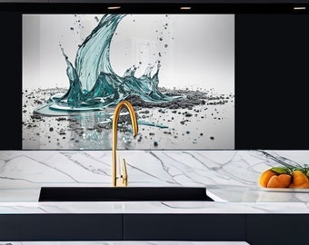 Tempered Glass Backsplash Tile-Kitchen Backsplash Tiles-Stove Backsplash for Kitchen Splashback for Stove Back Cover-Water Splash Backsplash