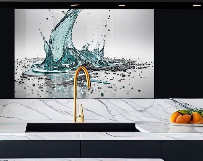 Tempered Glass Backsplash Tile-Kitchen Backsplash Tiles-Stove Backsplash for Kitchen Splashback for Stove Back Cover-Water Splash Backsplash