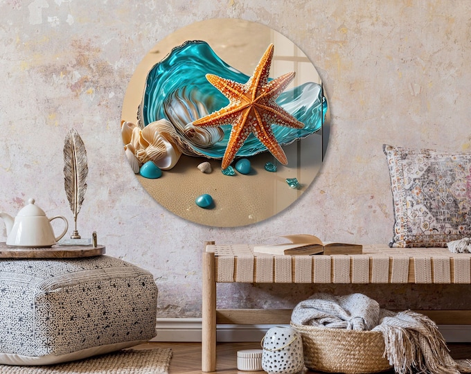 Tempered Glass Wall Art Black Abstract Wall Decor-Home Decor-Glass Printing art-Star Fish Wall Art Gifts-Gold Marble Wall Art