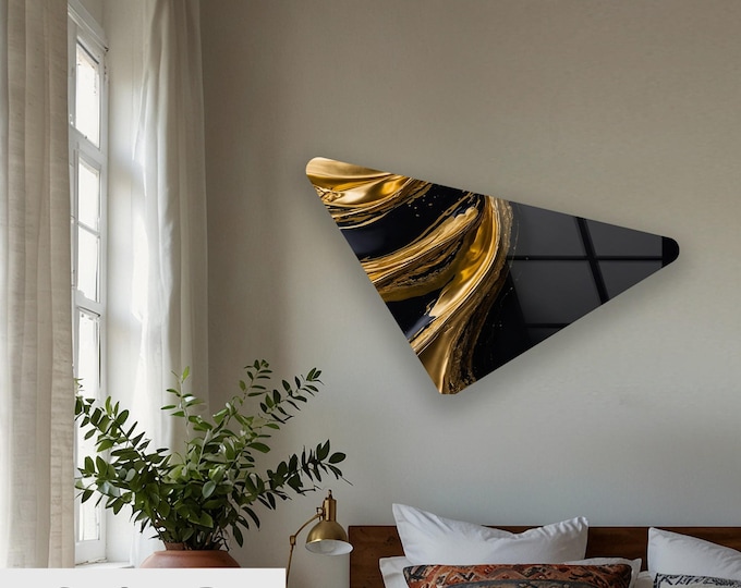Tempered Glass Wall Art-  -2 Wall Decor- Special Abstract-Glass Printing -Large Wall Art -Wall Hangings - Gold Abstract
