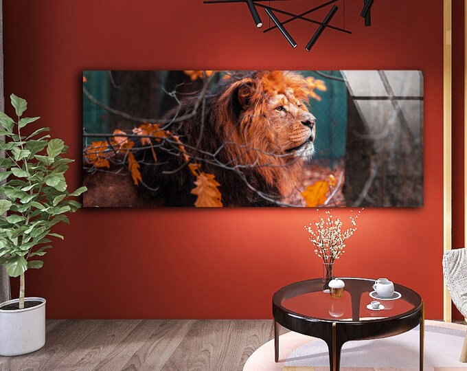 Tempered Panoramic Glass Wall Art--Wall Hanging-Large Wall Art-Glass Printing-Glass Wall Art-Lion Wall Art-Safari Animal Wall Decor