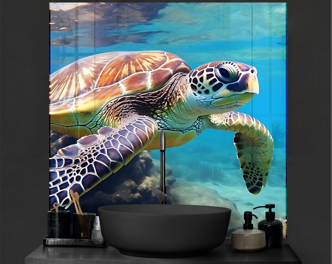Tempered Glass Octopus Backsplash Tile Turtle Splashback for Stove Back Cover-Kitchen Fish Backsplash Tile- Stove Aquarium Backsplash