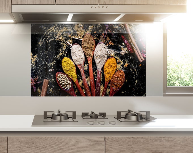 Tempered Glass Spices Backsplash Design-Cooker Wall Backsplash Panel-Glass Splashback For Kitchen Panel Design-Spices Splashback