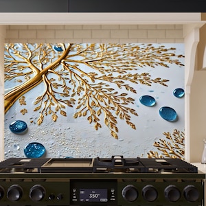 Backsplash de vidro temperado - Backsplash de azulejos da vida da árvore - Backsplash de metal - Backsplash de fogão da árvore da vida - Backsplash atrás do fogão