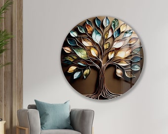 Tempered Glass Tree of Life Wall Art: Stained Window Decor
