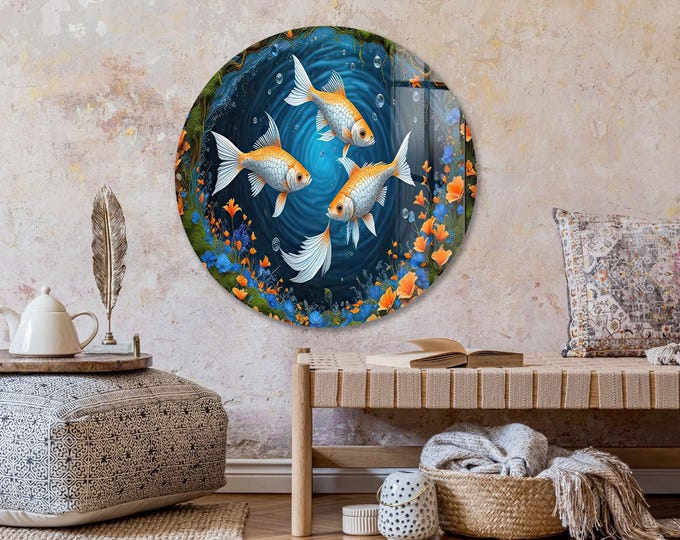 Tempered Glass Wall Art-Home Decor Koi Fish Wall Decor-Glass Printing-Yin Yang Wall Art-Wall Hangings-Koi Wall Art Gifts for Her