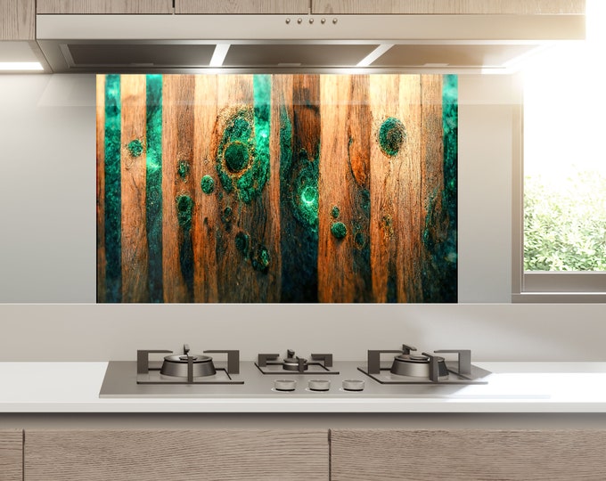 Backsplash Tile- Wood Epoxy Tempered Glass Protection-Kitchen Backsplash-Splashback Kitchen Decoration-Bathroom Backsplash Stained  Wall Art