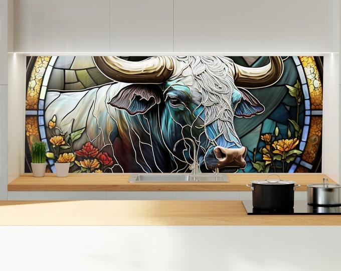 Backsplash Tile-Solid Tempered Glass Wall Protection-Kitchen Backsplash-Cow Backsplash-Bathroom Backsplash Stained Wall Art-