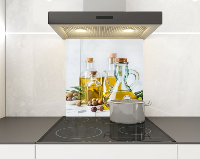 Kitchen Glass Splashback-Tempered Glass Backsplash Tile Kitchen Backsplash Tiles-Cooker Panel Waterproof-Modern Kitchen Wall Decor - oil
