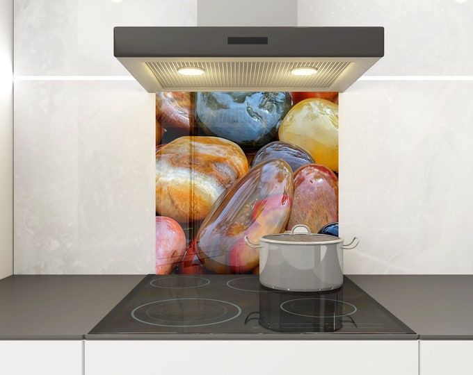Tempered Glass Neon Backsplash Design-Cooker Wall Backsplash Panel-Glass Splashback For Kitchen Panel for stove wall cover-Zen spa stones