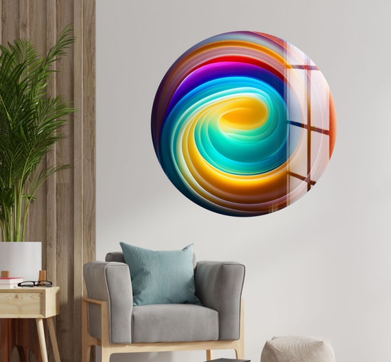 Abstract Circle Glass Wall Art – 4 mm Tempered Glass Panel in Various Sizes for Modern Home Décor