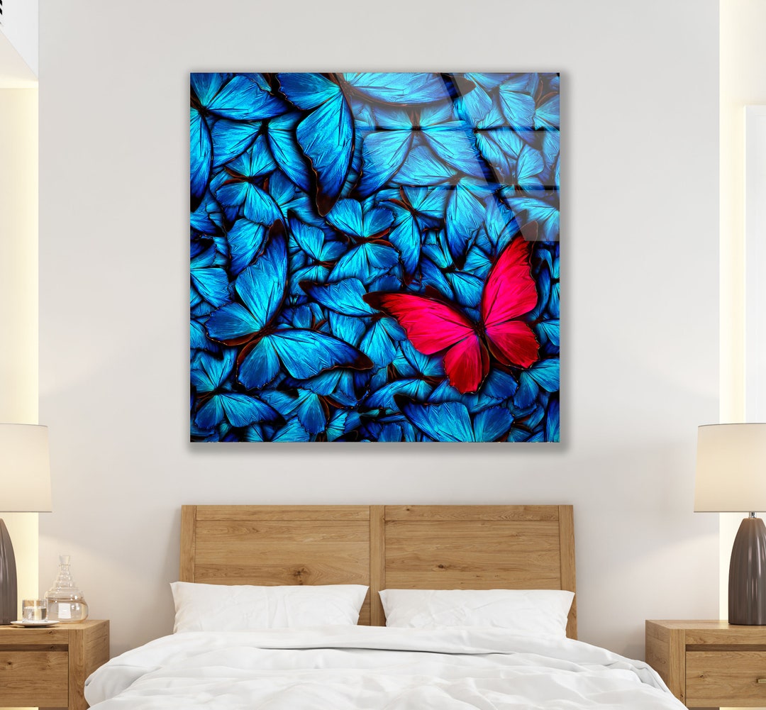 Tempered Glass Framed Wall Artbutterfly Wall Decorwall Hanginglarge