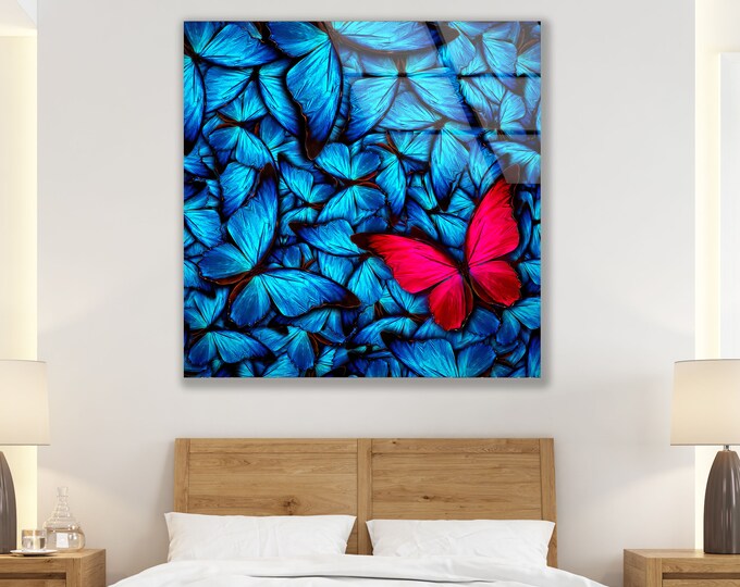 Tempered Glass Framed Wall Art-Butterfly Wall Decor-Wall Hanging-Large Wall Art-Glass Printing-Glass Wall Art-Colorful Butterfly Wall Art