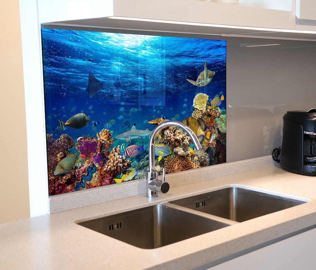 Kitchen Glass Splashback Aquarium Underwater Sea Tempered Glass Sea