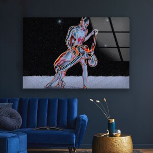 Futuristic Couple Abstract Wall Art – 4mm Tempered Glass UV Printed Metallic Design – Modern Love-Inspired Home Decor Panel image 6