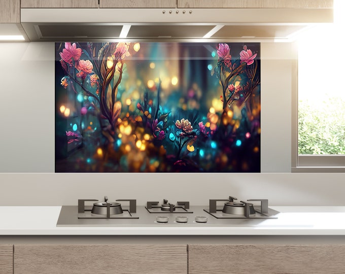 Kitchen Glass Splashback-Tempered Glass Backsplash Tile Kitchen Backsplash Tiles-Cooker Panel Waterproof-Modern Kitchen Wall Decor