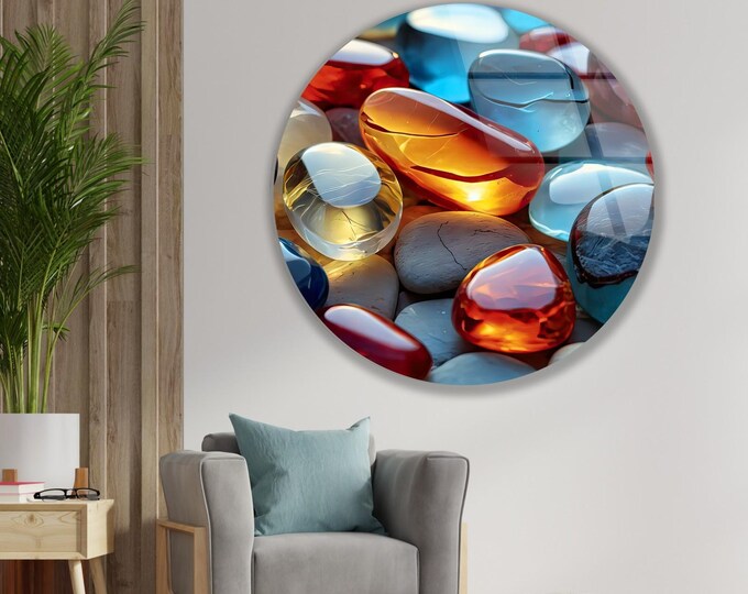 Colorful Decorative Stones Wall Art , Tempered Glass Wall Art , Glass Printing , High Quality , Wall Hanging , Glassware , Birthday Gift