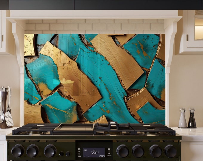 Tempered Glass Backsplash-Turquoise Stained Backsplash Tiles-Stove Backsplash for turquoise Splashback for Stove Back Cover-turquoise tile