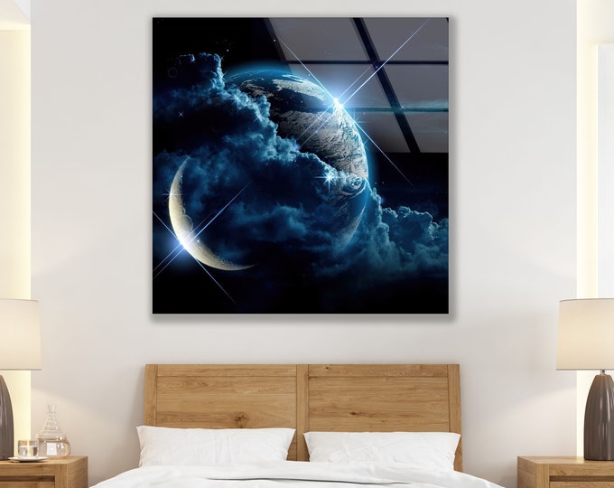 Extra Large Wall Art-Tempered Glass Printing Wall Decor-ation-Moon View Wall Art-Night Sky Full Moon Wall Art-Christmas Gifts