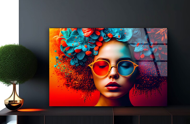 Extra Large Wall Artglass Printing Wall Decorcolorful Woman Etsy