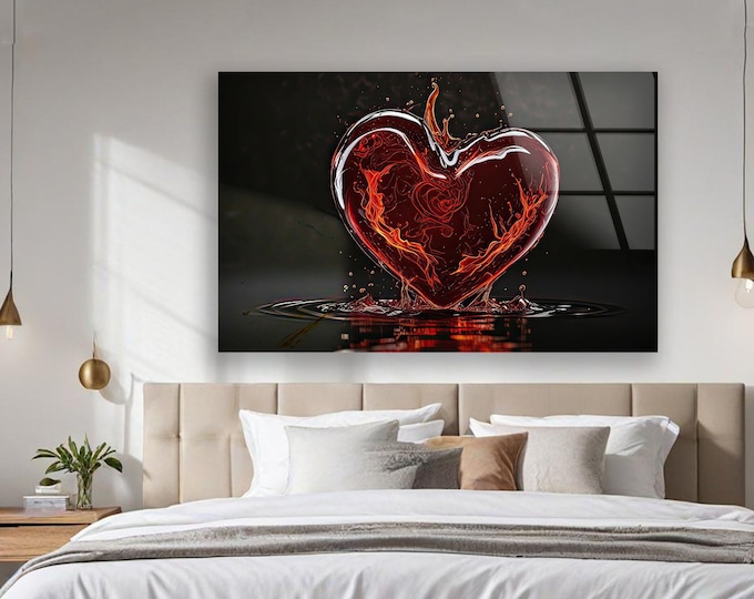 Tempered Glass Art-Glass Printing Art-Tempered Glass Wall Art-Glass Wall Decor-Home Decor-Red Wall Art-Red Heart Wall Decor-Heart Wall Art