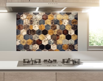 Tempered Glass Backsplash Design-Cooker Wall Backsplash Panel-Glass Splashback For Kitchen Panel Design-Gray Geometric Tile for Stove