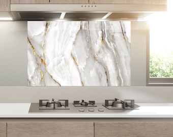 Tempered Glass Kitchen Splashback: Modern Marble Cooker Panel