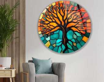 Tempered Glass Wall Art- Tree Stained Wall Art -Tree of Life stained Wall Decor-Glass Printing -Large Wall Art-Wall Hangings-
