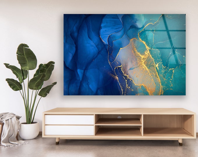 Tempered Glass Wall Art For Restaurant Office -Extra Large Glass Wall Art-UV Printing-Colorful Alcohol Ink Art Abstract Wall Art