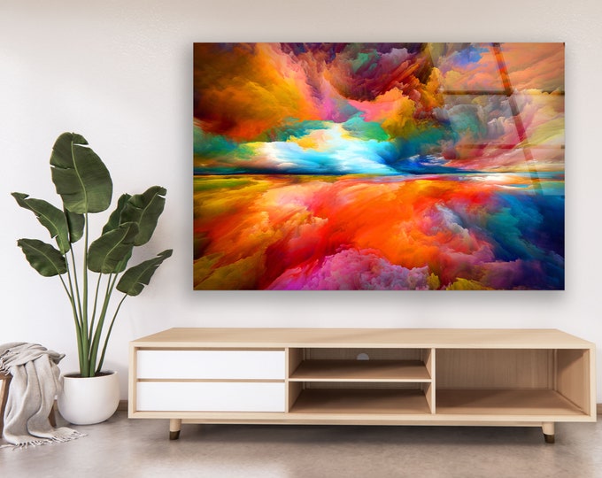 Tempered Glass Wall Art- Gift-Large Wall Decor Living Room-Glass Print-Abstract Art-Wall Hanging-Colorful Clouds Abstract Wall Art