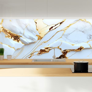 Tempered Glass Kitchen Splashback: Modern Marble Cooker Panel