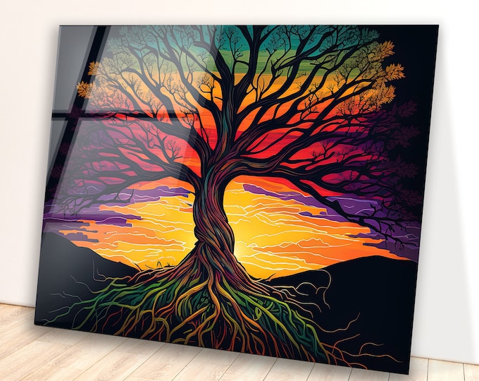 Life of Tree Wall Decor - Tempered Glass Wall Art- Wall Art -Glass Printing -Large Wall Art-Wall Hangings-Stained Window Decor