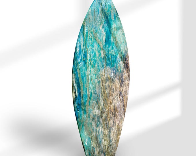 Blue Abstract Glass Wall Art-Oversize office Wall Decor-Fractal Wall Hanging-Extra Large Wall Art-Abstract Wall Art-- Surfboard- Sea