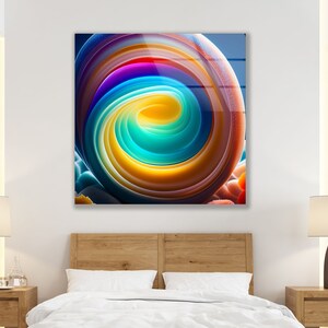 Side view of round tempered glass art piece showing 4mm thickness and durable back hanger