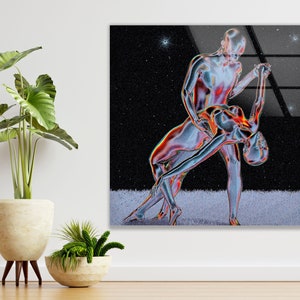Futuristic Couple Abstract Wall Art – 4mm Tempered Glass UV Printed Metallic Design – Modern Love-Inspired Home Decor Panel image 4