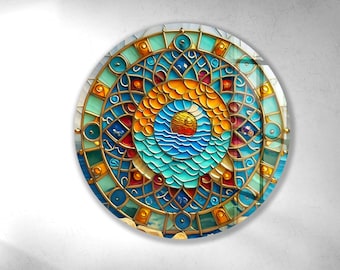 Tempered Glass Round Wall Art: Modern Coastal Decor