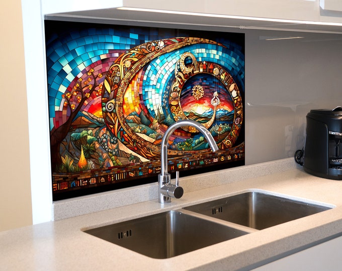 Kitchen Glass Splashback-Tempered Glass Flower Backsplash Tile Kitchen Backsplash Tiles-Cooker Panel Waterproof-Stained Floral Splashback
