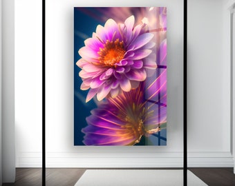 Handmade Tempered Glass Flower Wall Art with Crystals: 3D Floral Decor