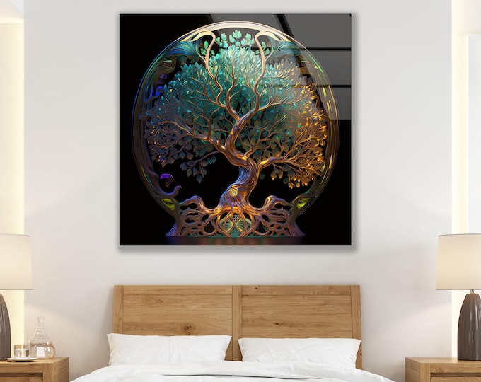 Tempered Glass Wall Art-Stained Wall Art -Life of Tree Wall Decor-Glass Printing -Large Wall Art-Wall Hangings-Stained Window Decor