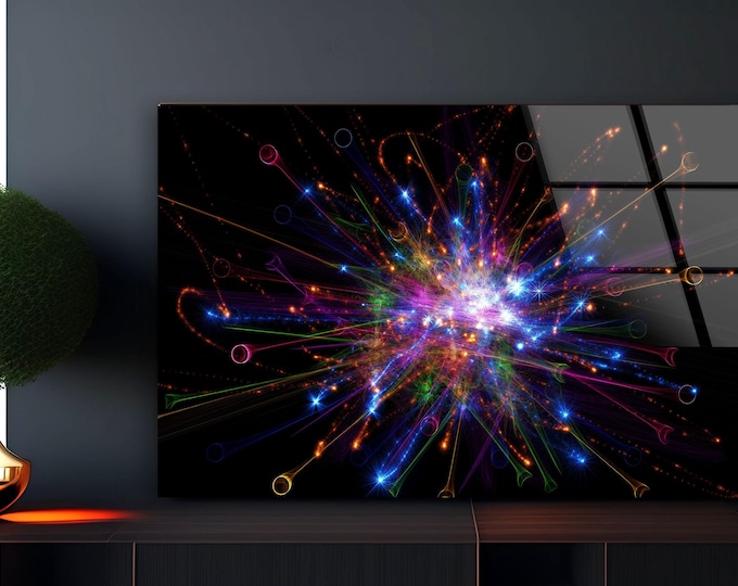 Colorful Galaxy Explosion Tempered Glass Wall Art – Futuristic Cosmic Abstract Panel for Sci Fi Decor, Gamer Room, Gift for Space Lovers