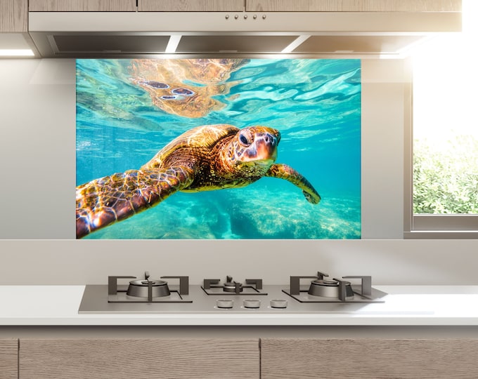 Blue Mosaic Backsplash Tile-Solid Tempered Glass Wall Protection-Kitchen Backsplash-Ethnic Moroccan Splashback-Bathroom -Underwater